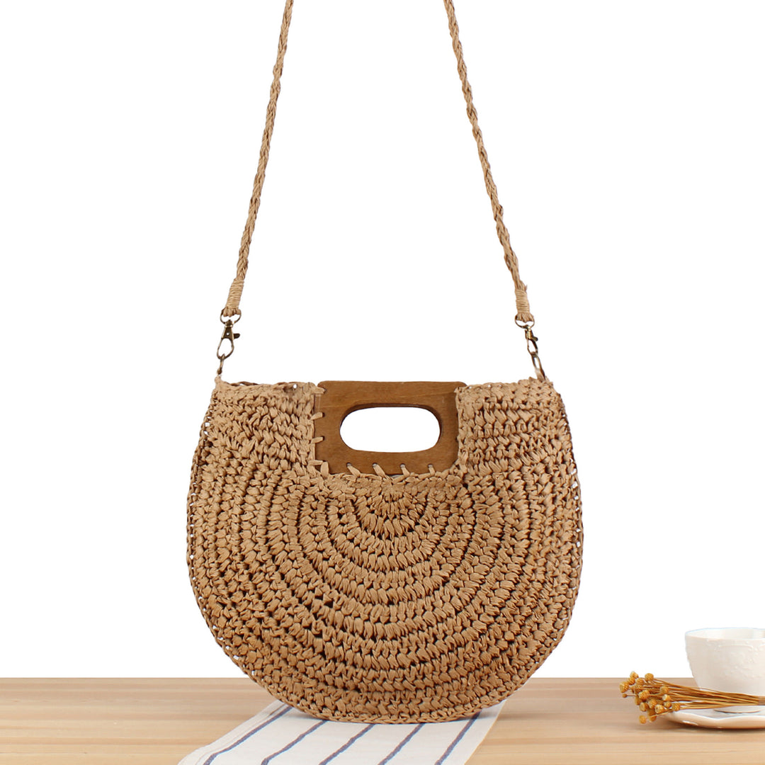 Handbag Made of High-Quality Plant Fiber Weave with Wooden Handle Bowlift