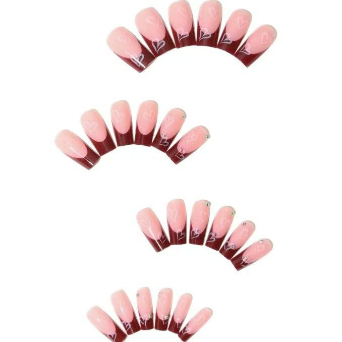 Decorative Press-On Nail Set with Heart Design Bowlift