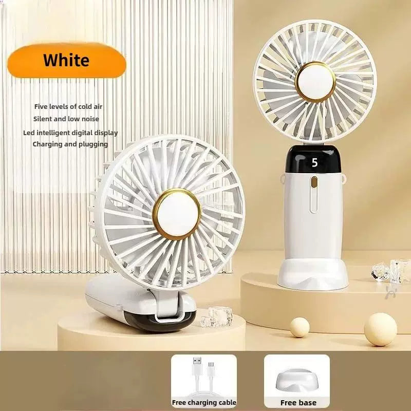 Unisex one size foldable rechargeable handheld fan with multiple speed LED display removable charging base Bowlift