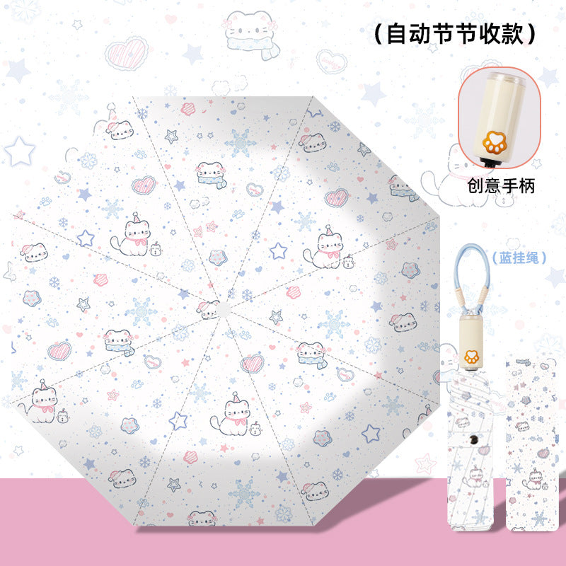 Women's folding umbrella with automatic opening mechanism and playfully themed design Bowlift