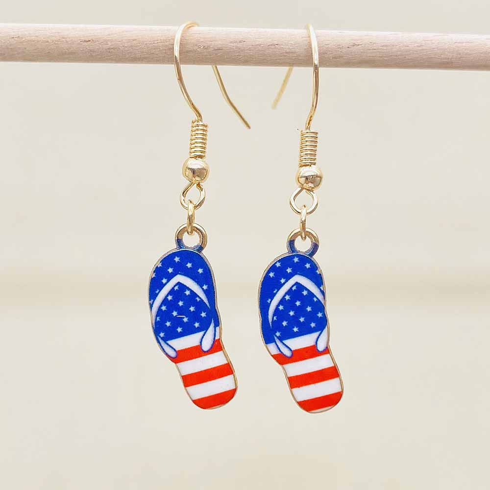Women's filigree drop earrings with enameled flag pendants and metal hook closure Bowlift