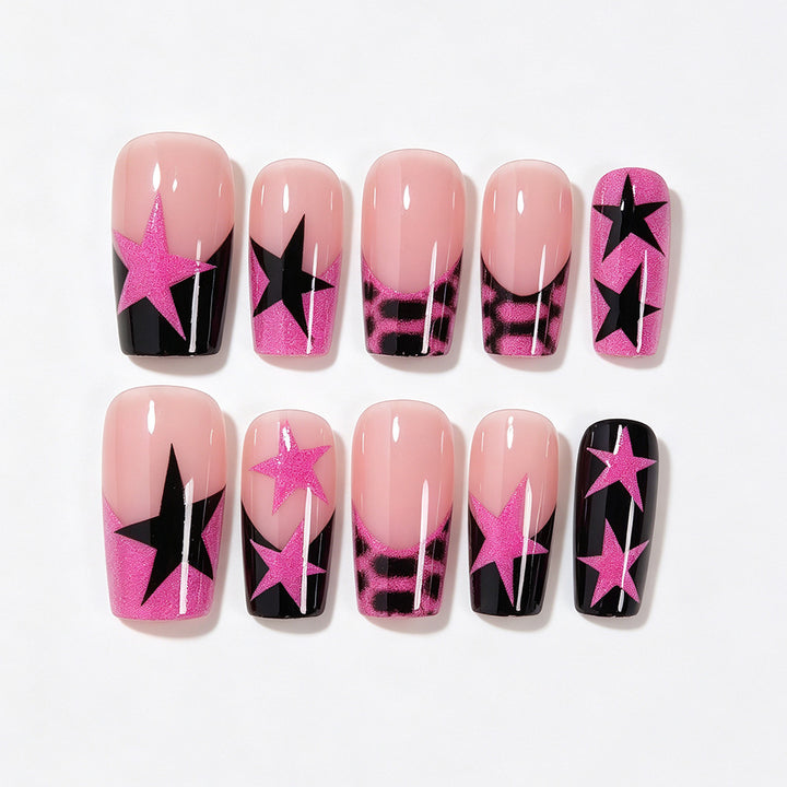 Artistic Star Pattern Press-On Nails Bowlift