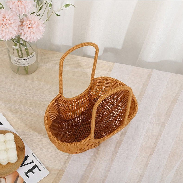 Women Elegant braided rattan basket with double handle Bowlift