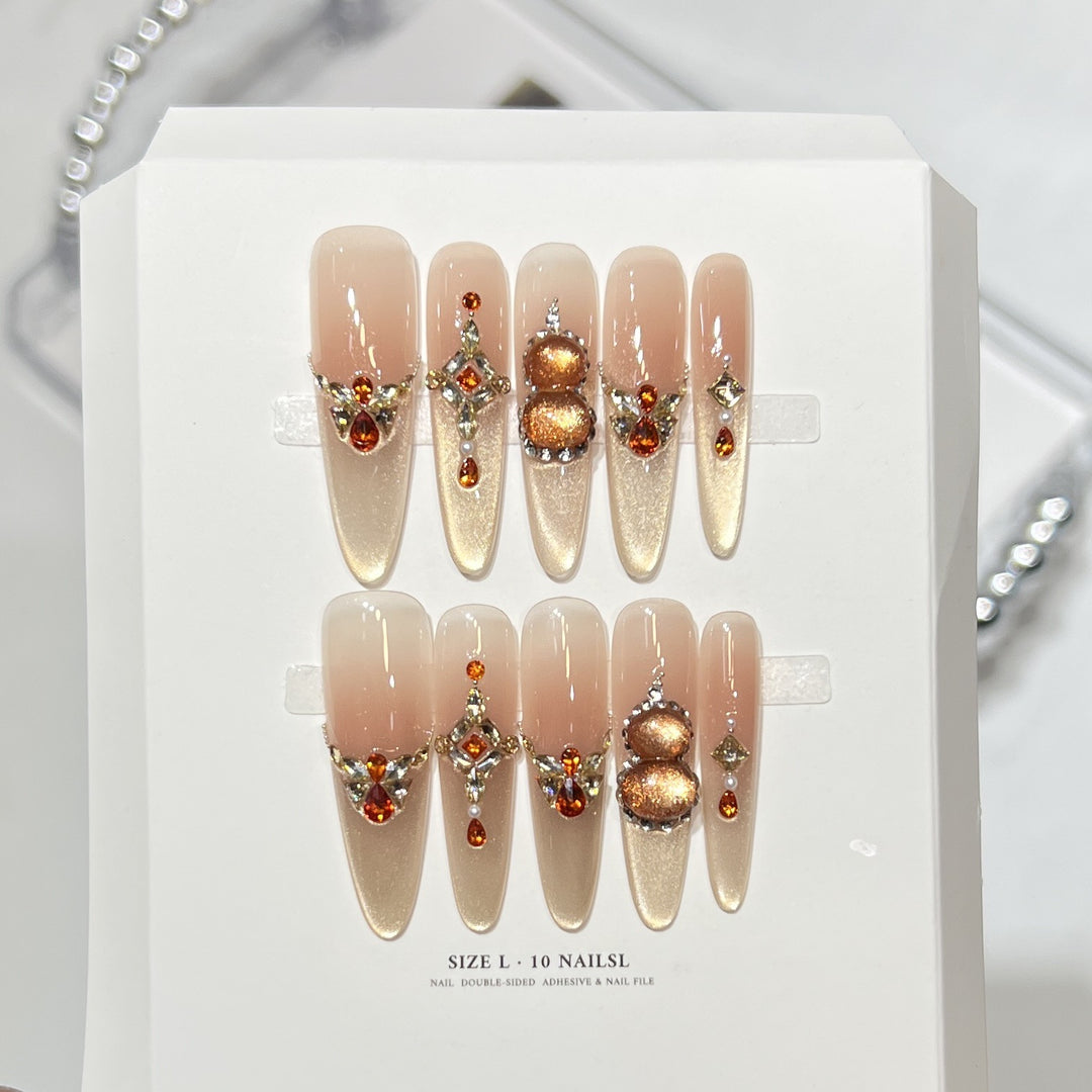 Artistic Press-On Nail Set with Elegant Floral Design Bowlift