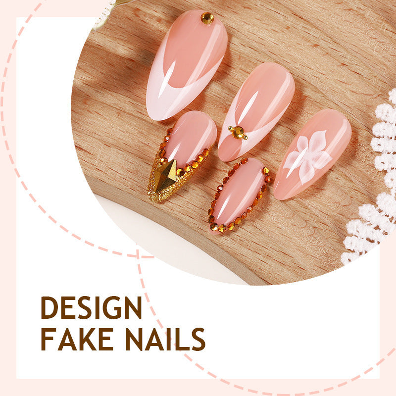 Artificial nail set with elegant flower and gold accents Bowlift