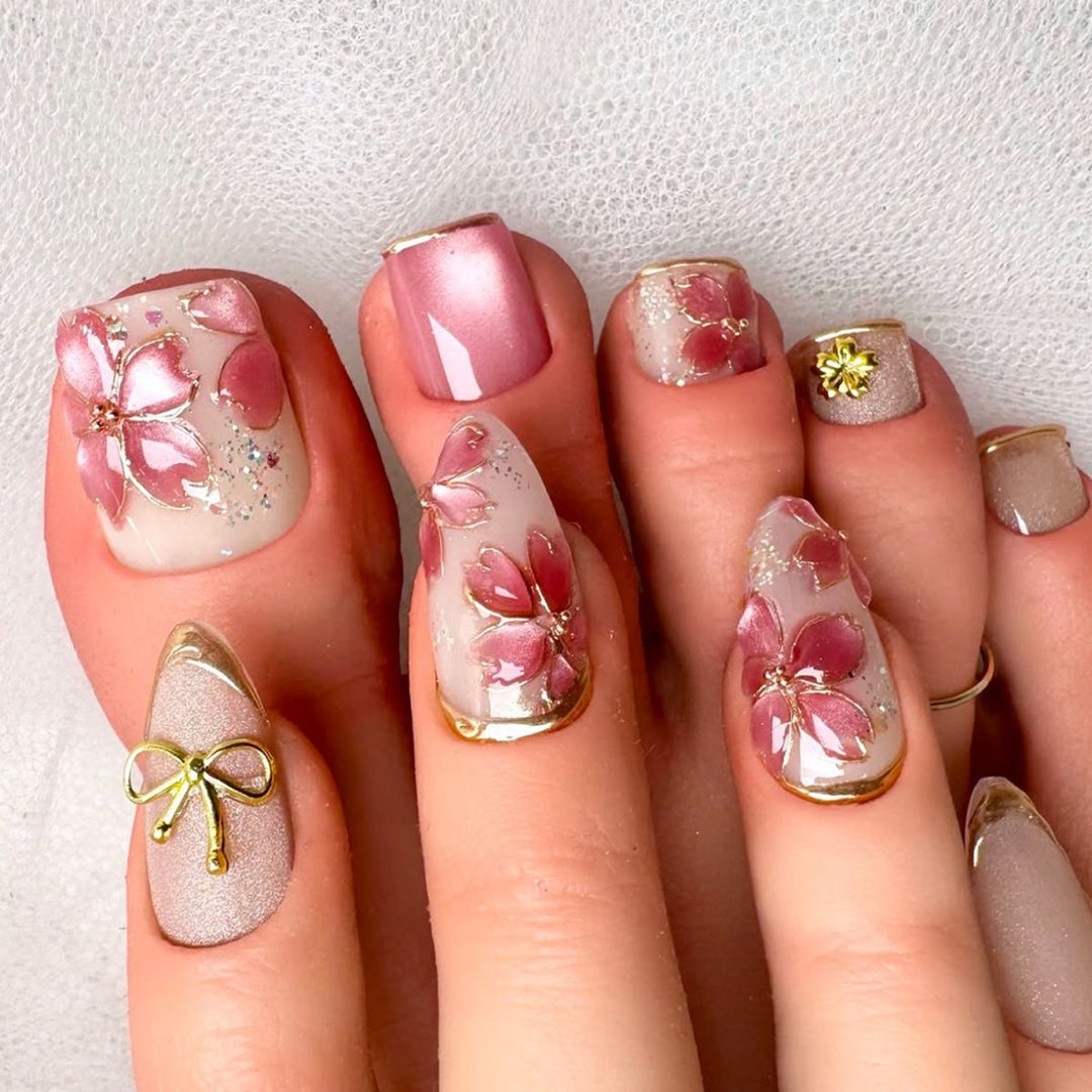 Elegant Floral Acrylic Nail Design Bowlift