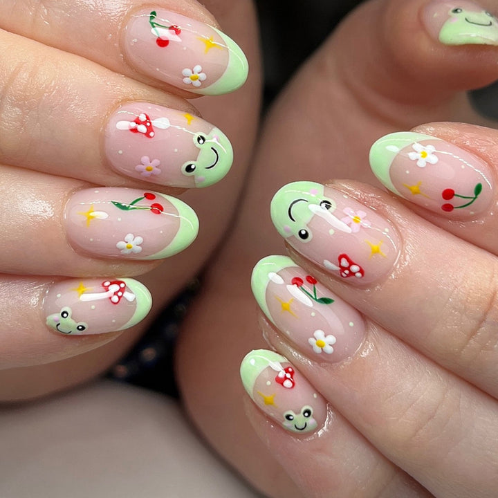 Artificial nail set with cheerful 3D designs and blooming accents Bowlift