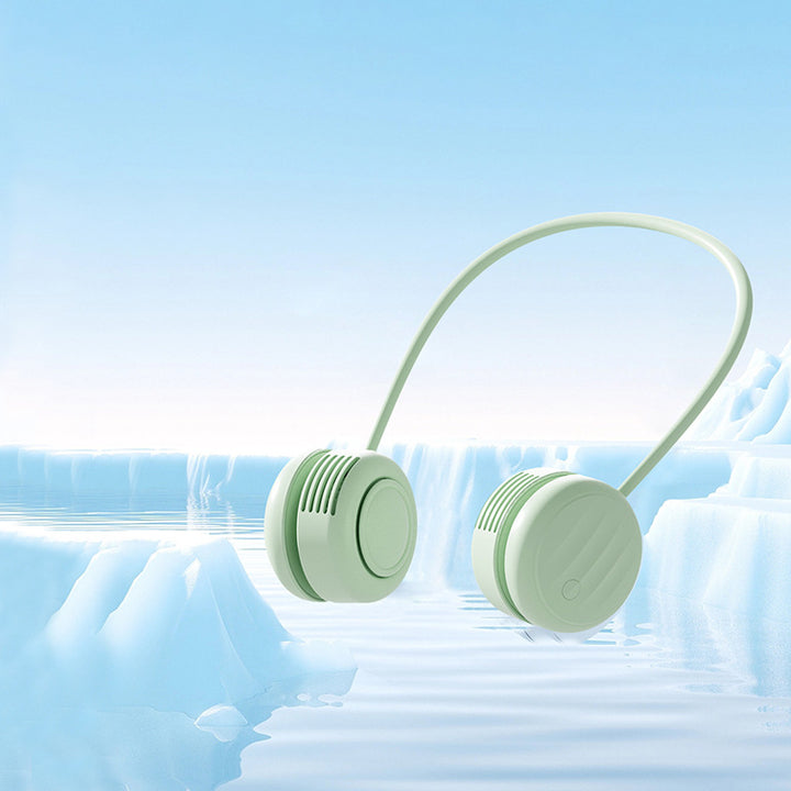Cooling hands-free dual-head wearable neck fan with flexible gooseneck and USB-C recharge Bowlift