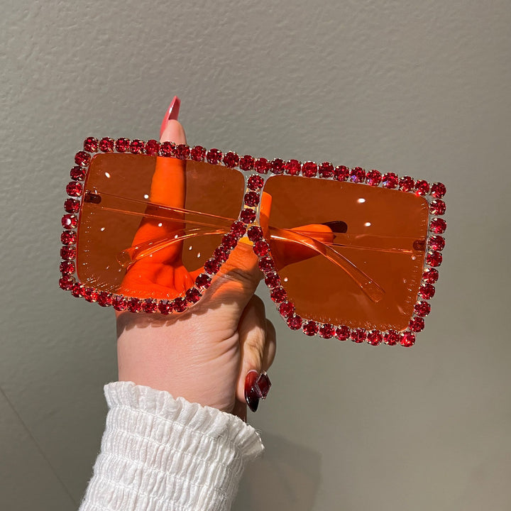 Women's Oversized Sunglasses with Sparkling Rhinestone Frame Bowlift