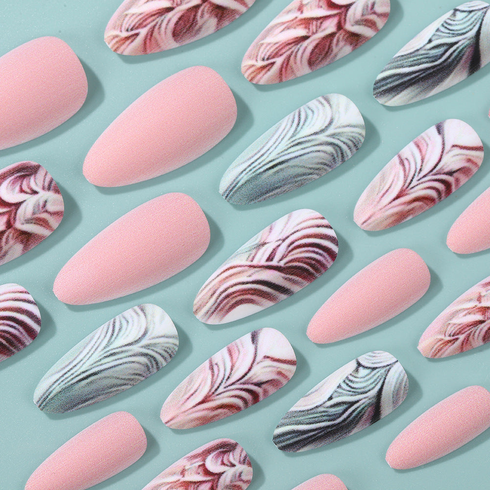 Artificial Nails Set with Modern Marble and Flower Patterns Bowlift