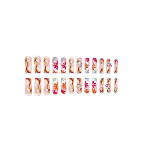 Artificial nails with colorful floral patterns and decorative accents Bowlift