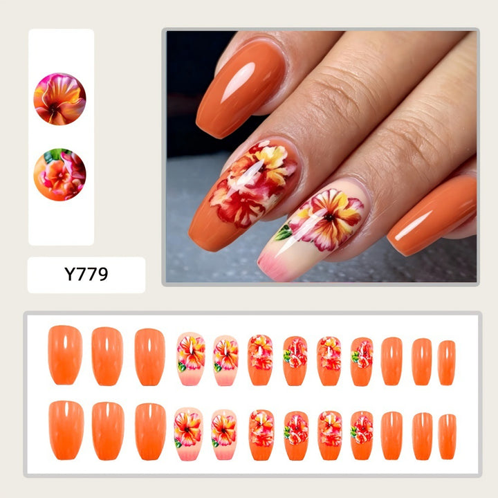 Shiny artificial nails with floral design Bowlift