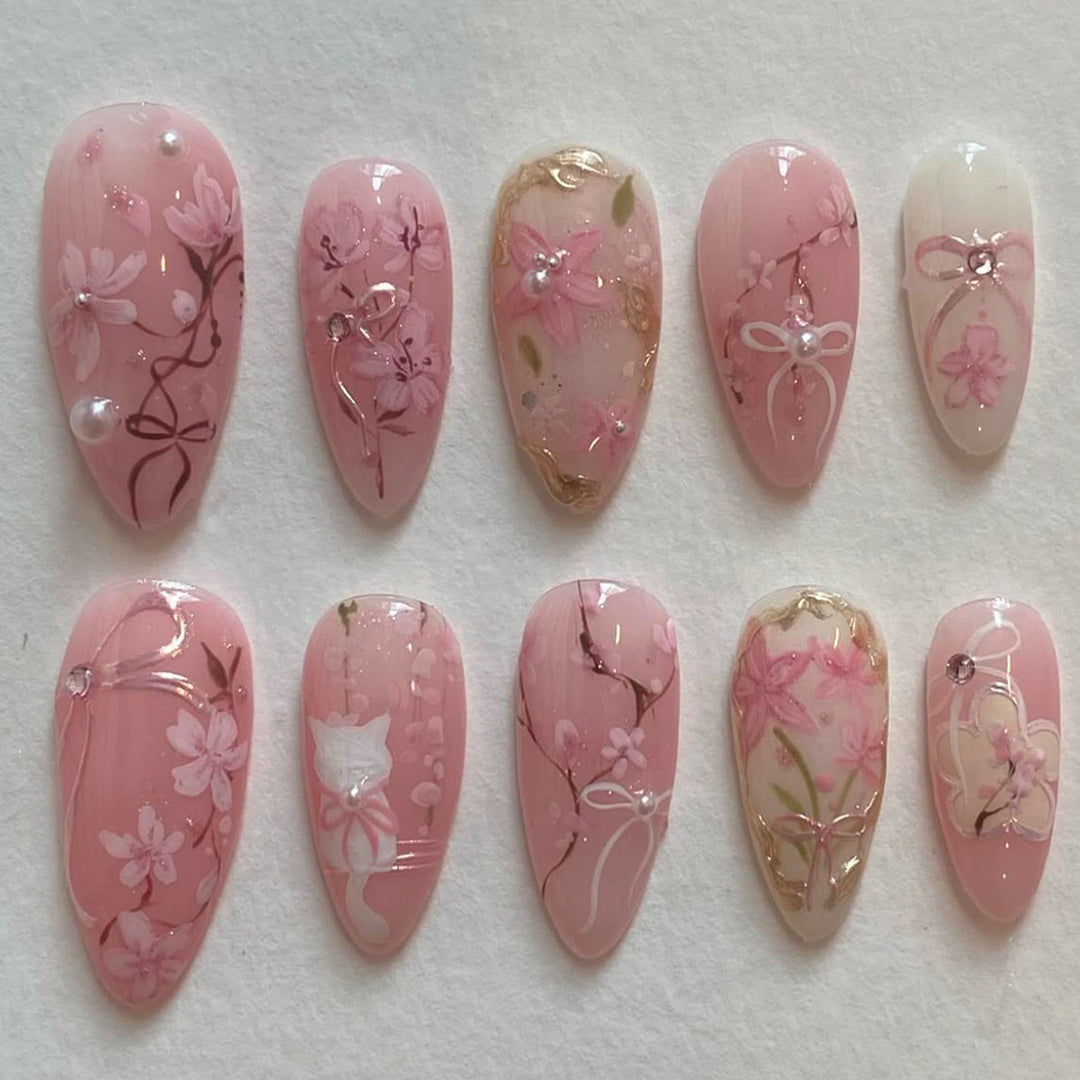 Floral Pattern Gel Nail Art Bowlift