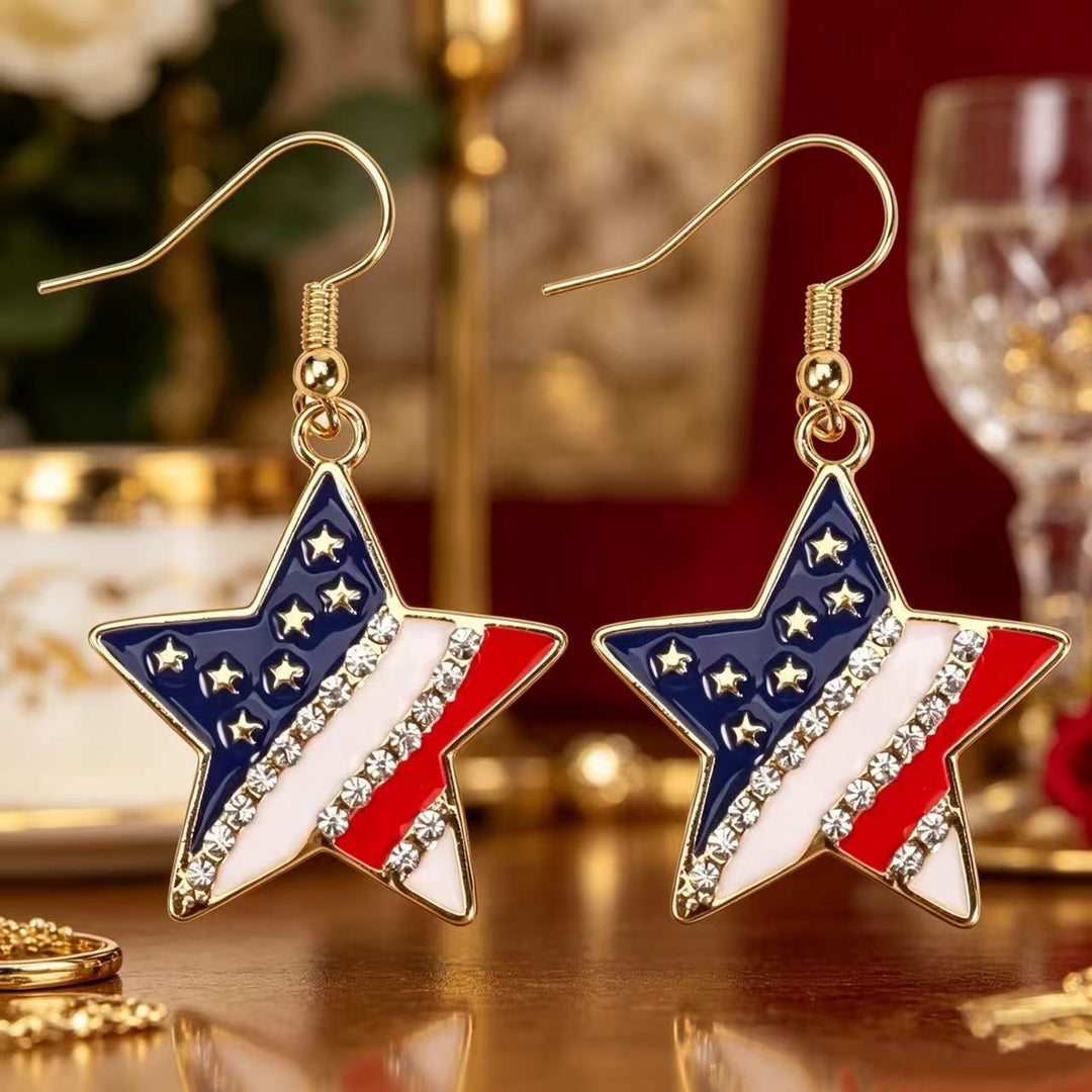 Women's Statement Earrings made of enamel with star and stripe motif and crystal embellishment Bowlift
