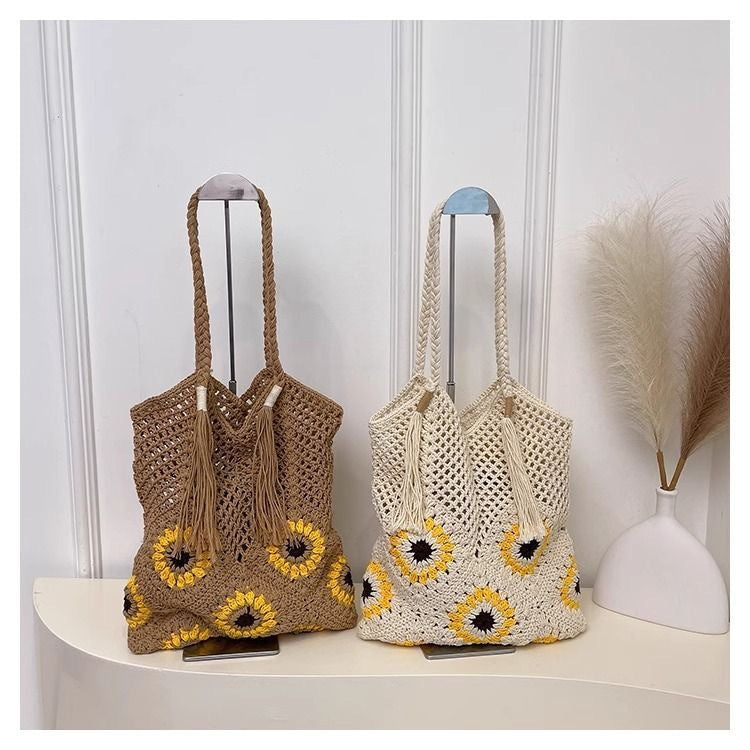 Macrame shopping bag with sunflower pattern Bowlift
