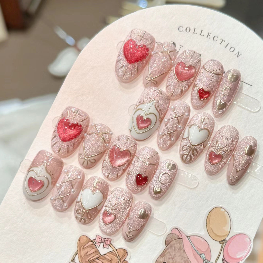 Glamorous Heart-Embellished Press-On Nails Bowlift