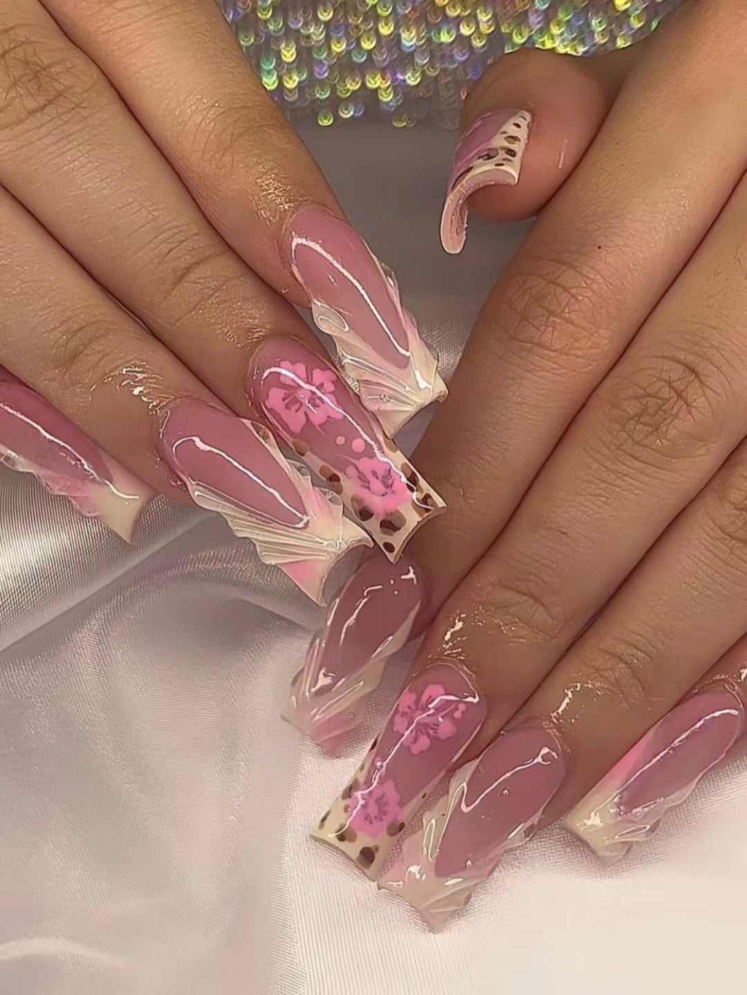 Floral Acrylic Nail Enhancements Bowlift