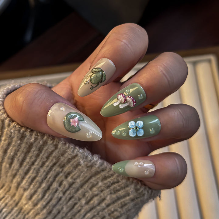 Nature-Themed Artistic Press-On Nails Bowlift