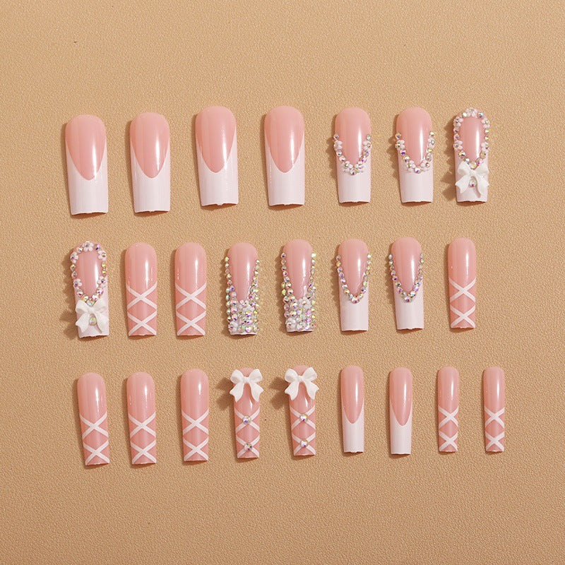 Elegant artificial nails with rhinestones and floral design Bowlift