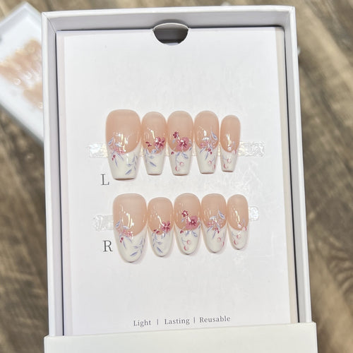 Floral Design Stiletto Press-On Nails Bowlift