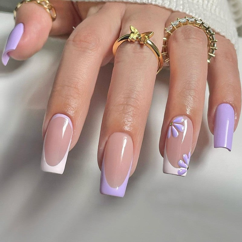 Decorative Floral Press-On Nail Art Set with 3D Flower Accents Bowlift