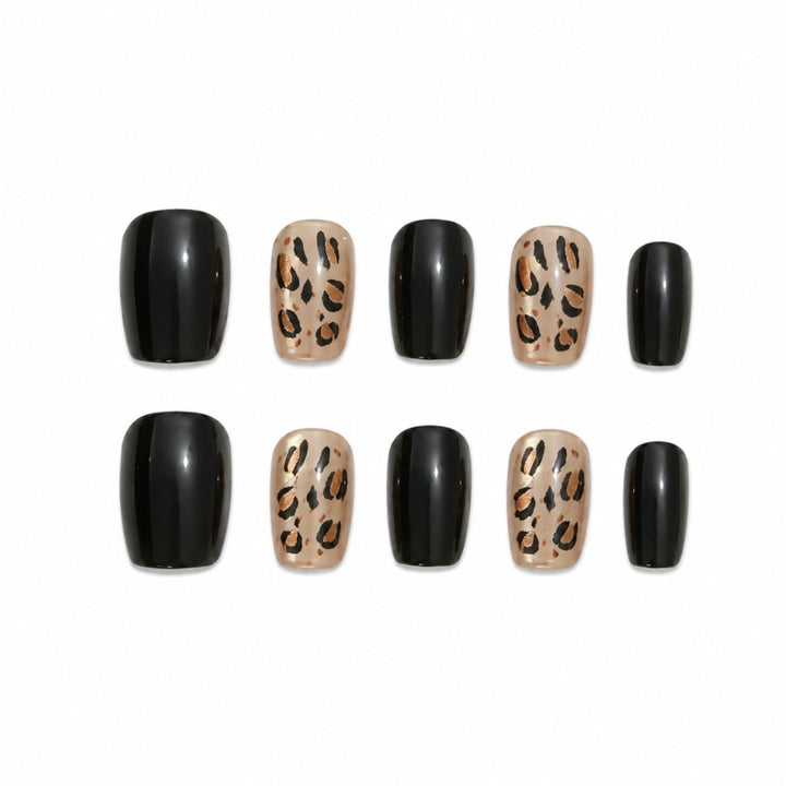 Fashionable leopard pattern artificial nails with glitter accents Bowlift