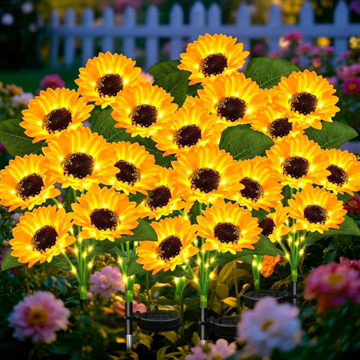 Solar-Powered LED Sunflower Garden Stake Lamp With Waterproof Panel And Adjustable Stem Bowlift