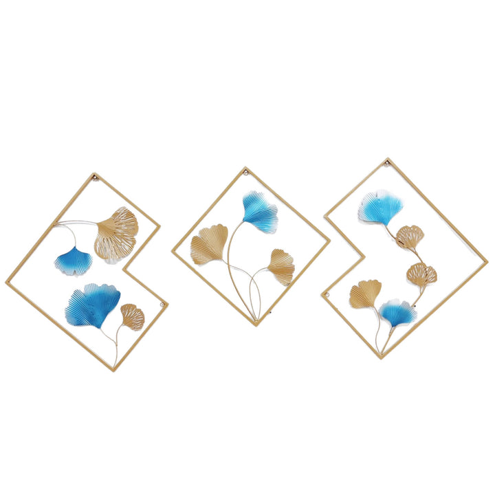 Decorative Metal Wall Art Set with Ginkgo Leaf and Floral Design Bowlift