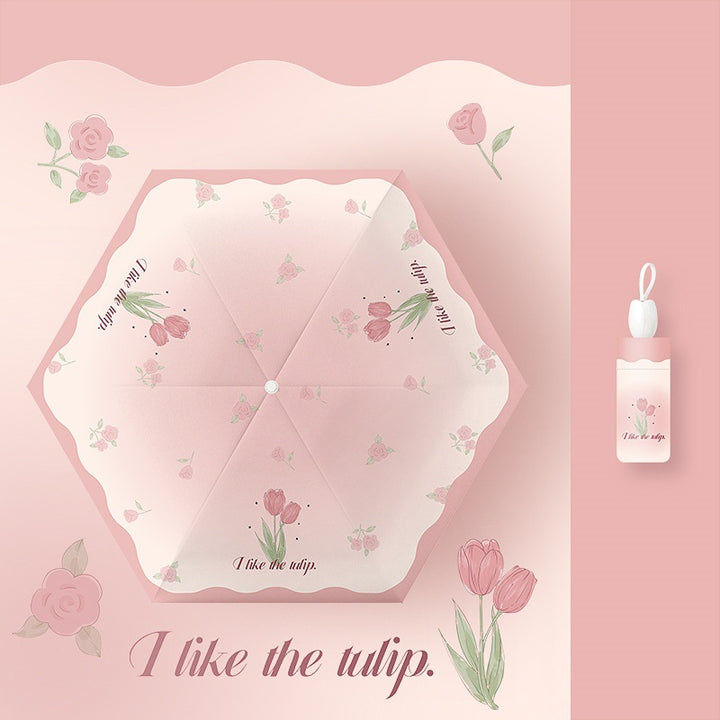 Ladies folding umbrella with playful flower design Bowlift
