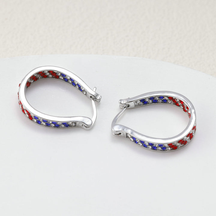 Women's Pavé Hoop Earrings with Crystal Decoration and Hinge Closure Bowlift