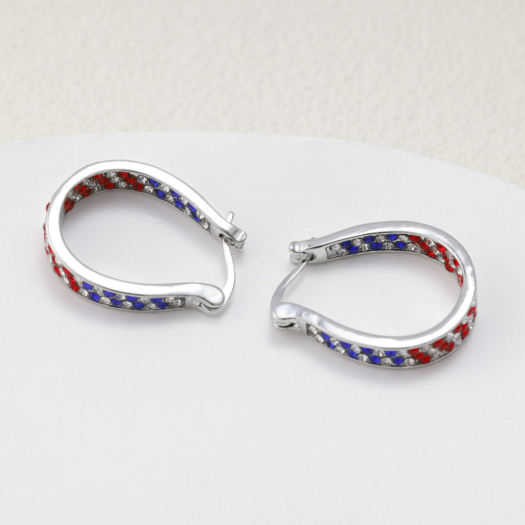 Ladies nano curved clip-on earrings with dense rhinestone embellishment and polished metal alloy Bowlift