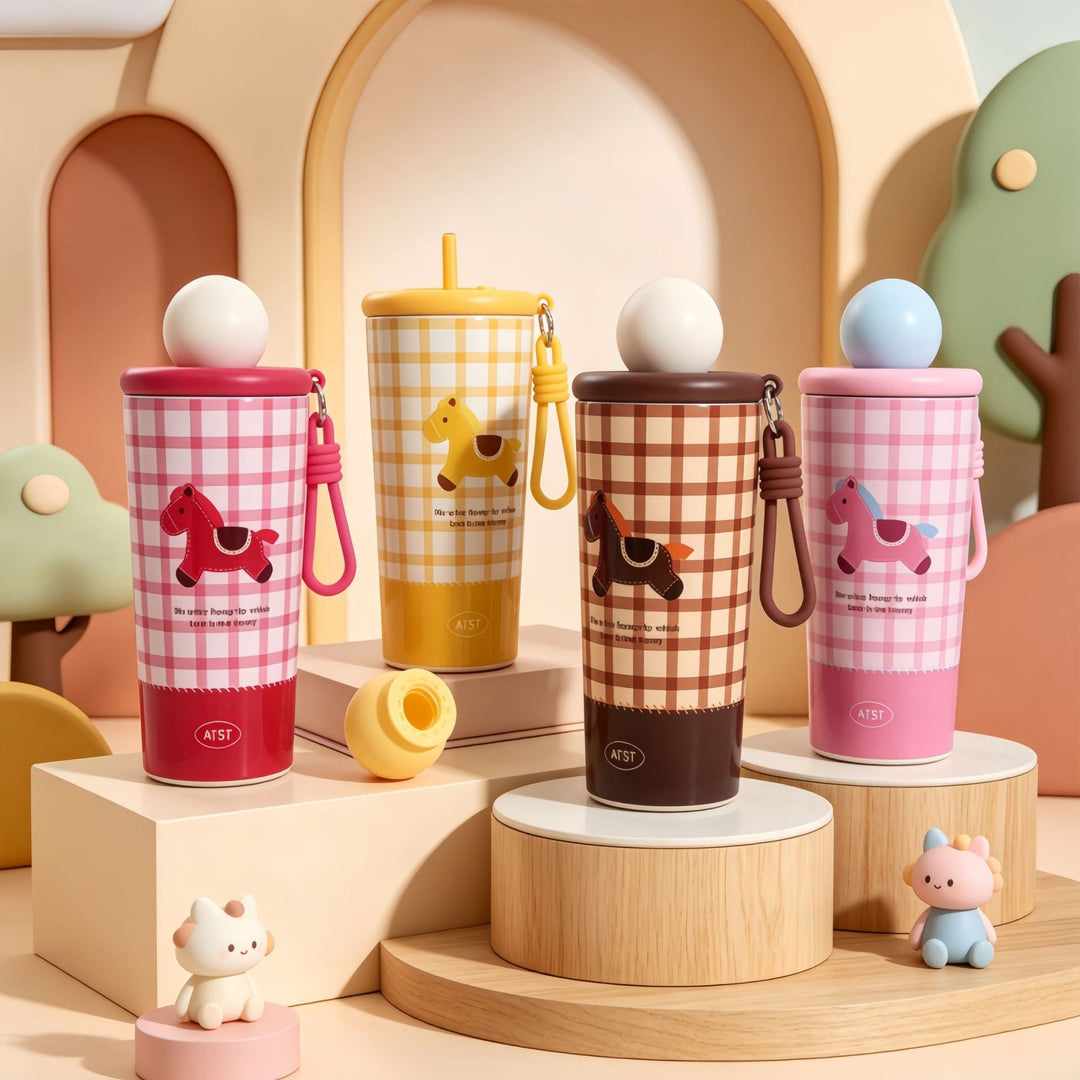 Ladies Insulated Bottle with Playful Horse Motif Bowlift