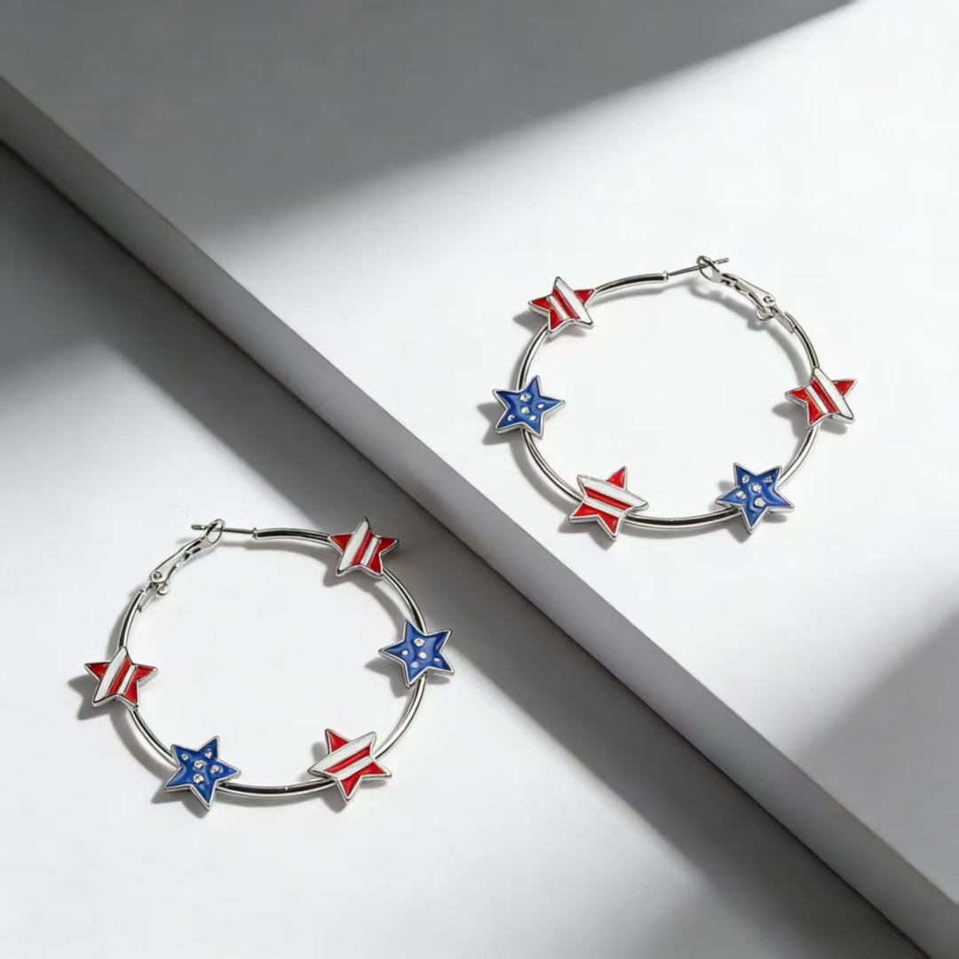 Women's playful hoop earrings with enamel star appliqués and secure click closure Bowlift