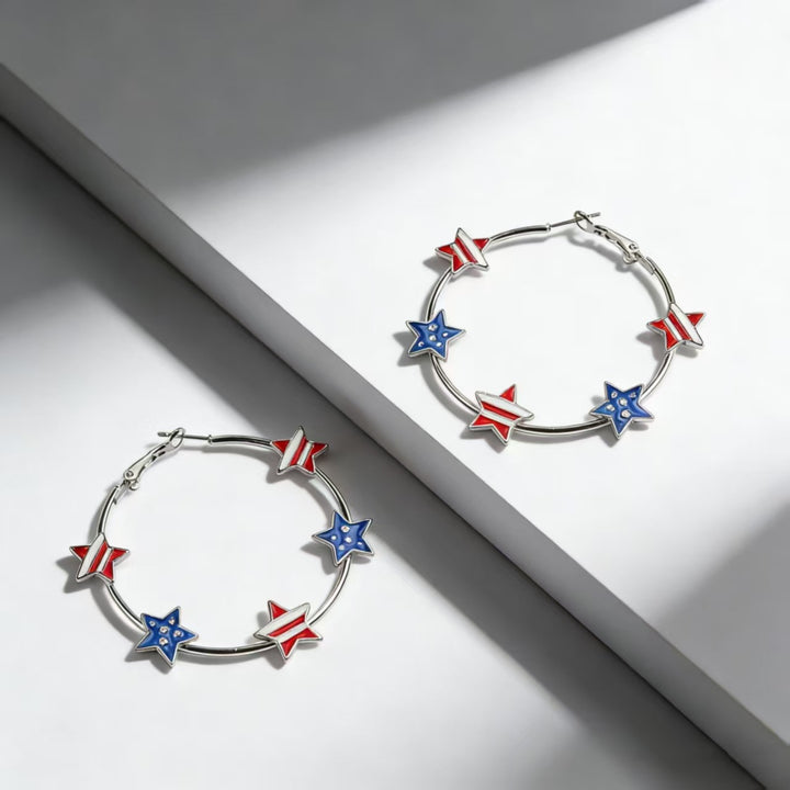Women's playful hoop earrings with enamel star appliqués and secure click closure Bowlift