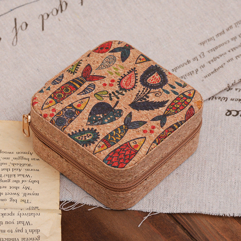 Compact Floral Cork Jewelry Travel Organizer Case Bowlift