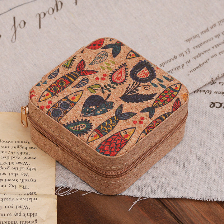 Compact Floral Cork Jewelry Travel Organizer Case Bowlift