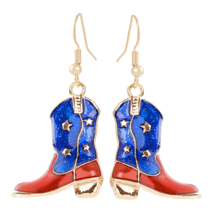 Ladies enamel earrings horseshoe with star stripe motif Bowlift
