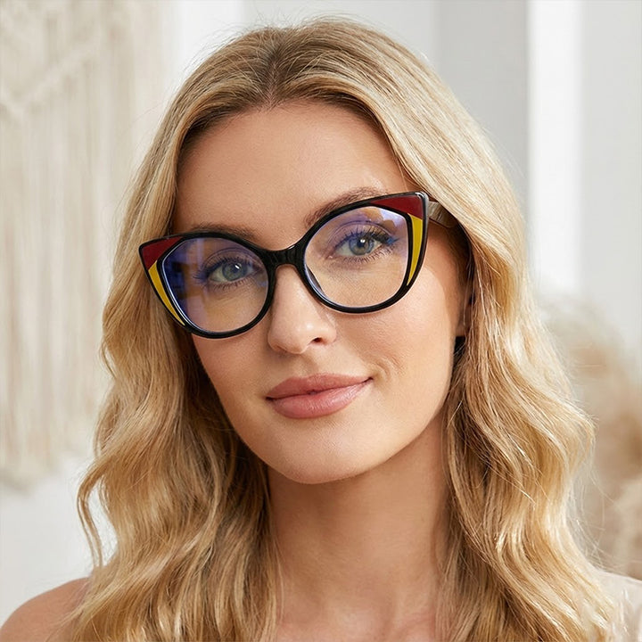 Women's Cat-Eye Glasses with Floral Design and Adjustable Nose Bridge Bowlift