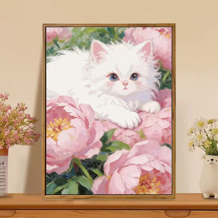 Cat-Themed Floral Wall Art Print Bowlift
