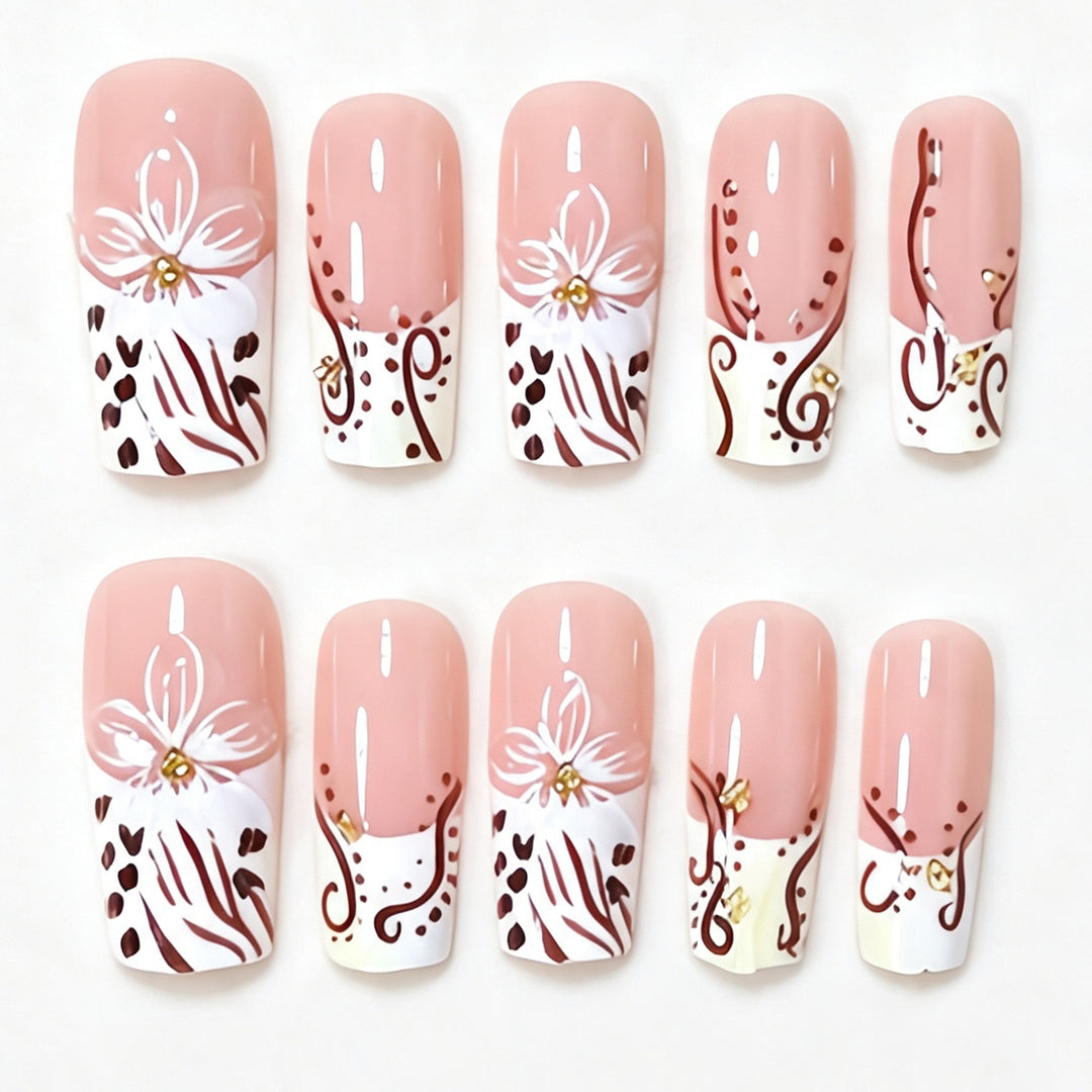 Elegant Floral Acrylic Nail Extensions Bowlift