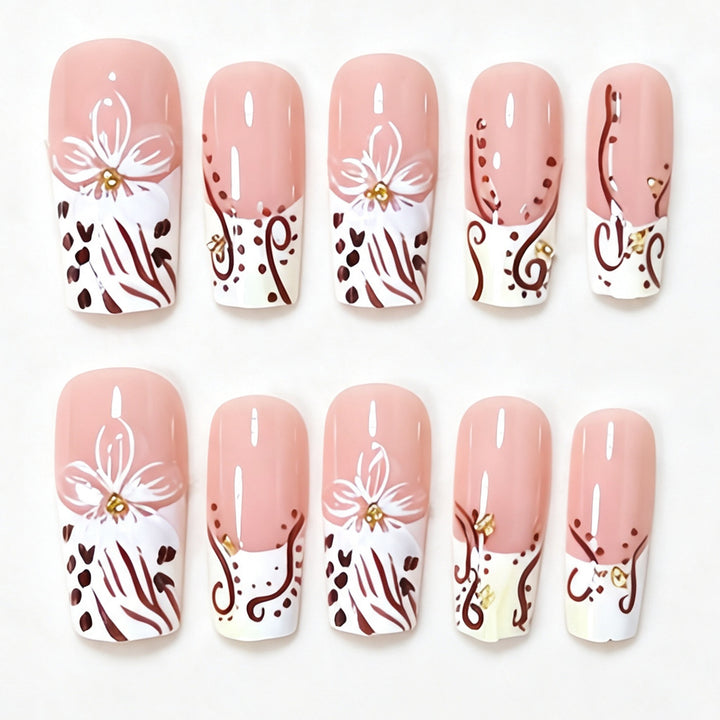 Elegant Floral Acrylic Nail Extensions Bowlift