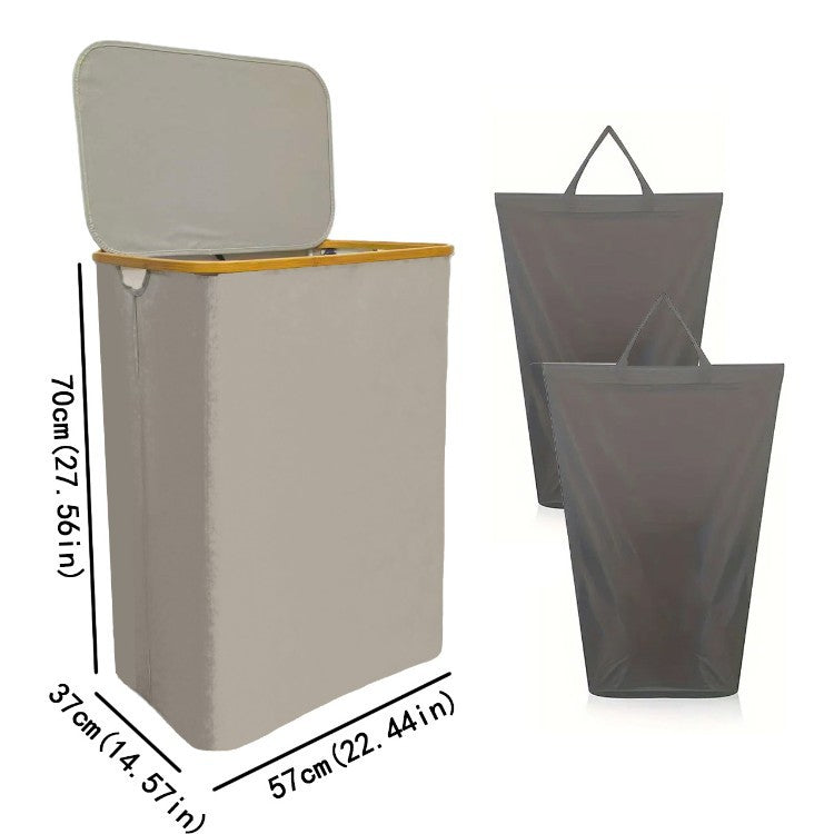 Laundry separation system with bamboo lid and multiple compartments Bowlift