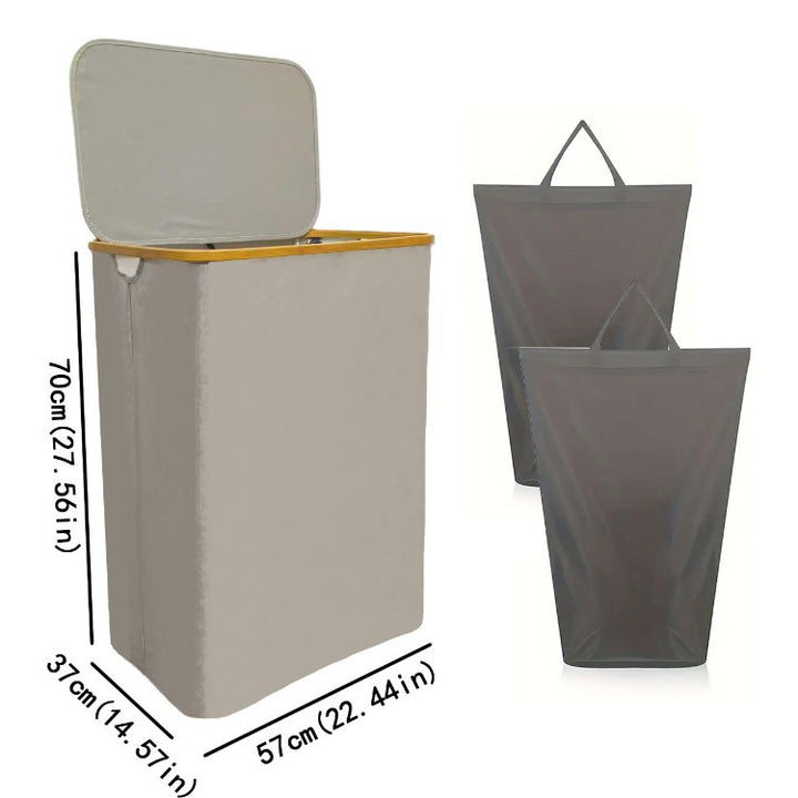 Laundry separation system with bamboo lid and multiple compartments Bowlift