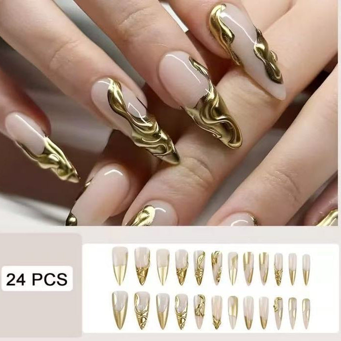 Artificial nails with golden, curved accents Bowlift