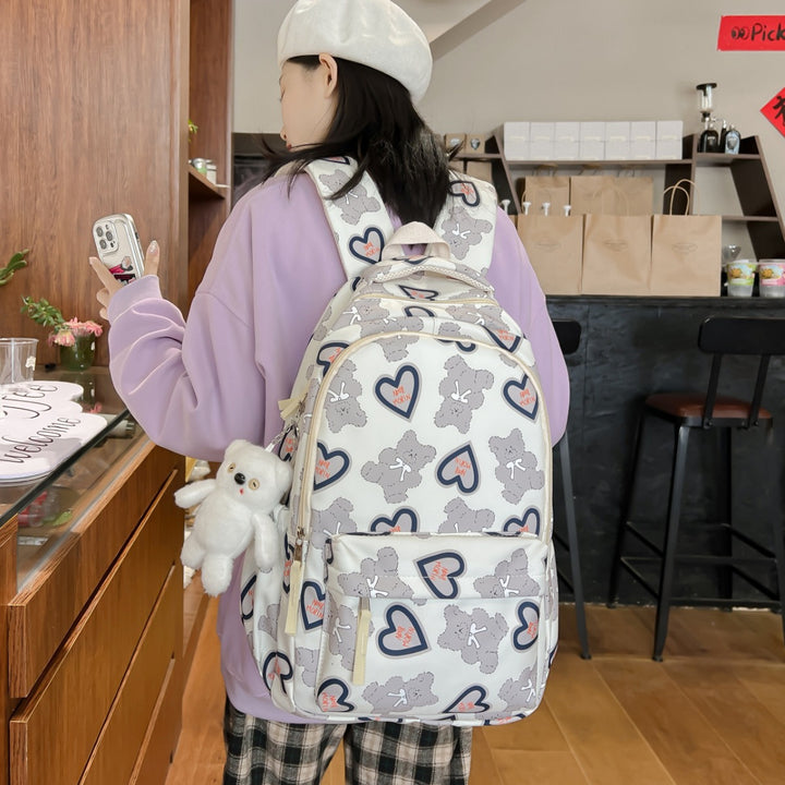 Backpack with Cute Bear Pattern and Functional Compartments Bowlift