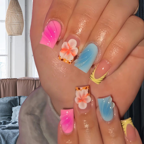 Artistic Floral Press-On Nails Bowlift
