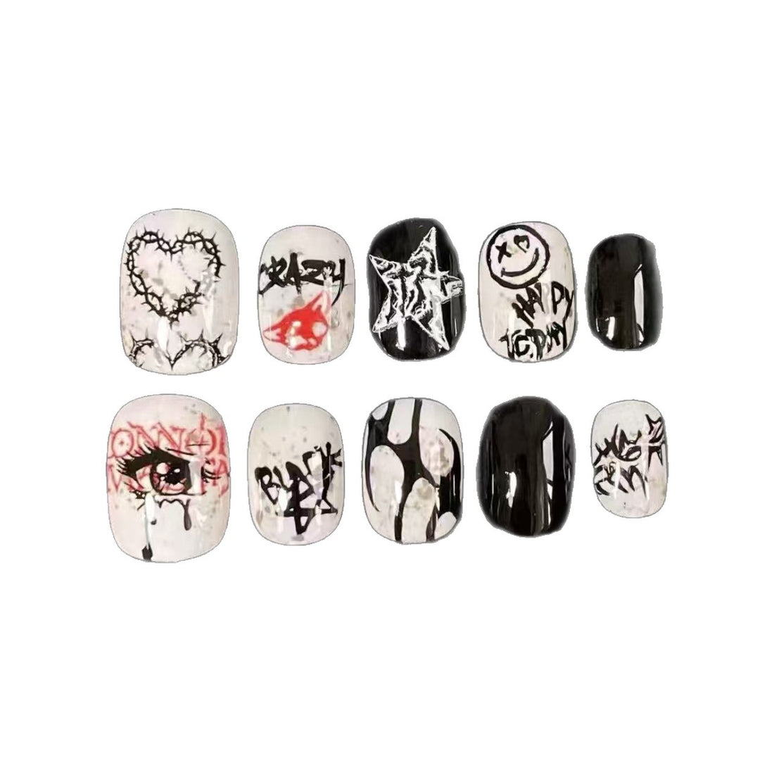 Artistic Press-On Nail Set with Geometric Designs Bowlift