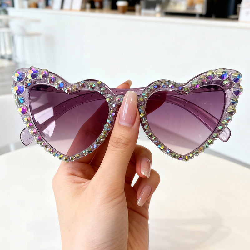 Rhinestone Heart-Shaped Sunglasses Bowlift