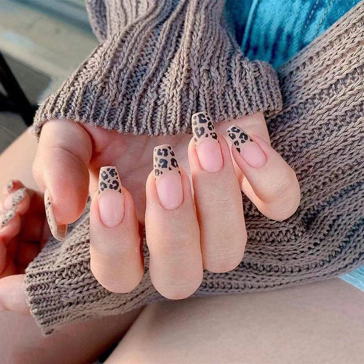 Leopard Print French Tip Press-On Nails Bowlift
