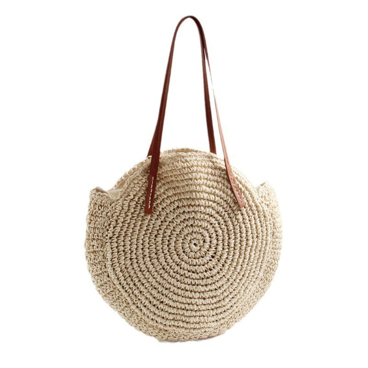 Round Bast Bag with Elegant Leather Handles Bowlift